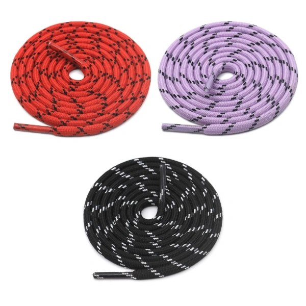 GRAH SANGRAH® 3 Pair (1 Pair Per Single Color) Shoelaces for Hiking Shoes, Walking Sneakers, Climbing, Work Boot, Running, Casual, Sport Shoes (SL-216-217-228) - 120 cm , Red Black-Purple Black-Black White